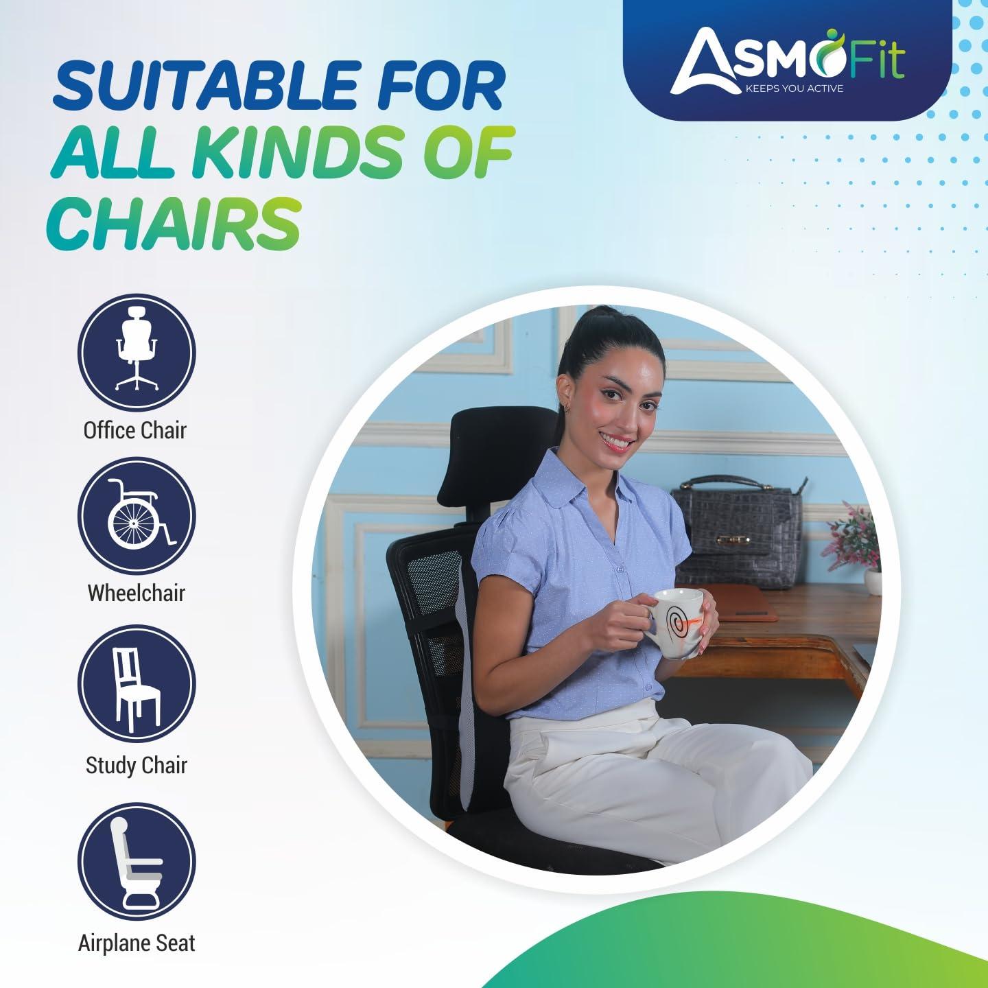 Asmofit Asmofit Lower Back Pain Orthopedic Backrest Pillow Posture Memory Foam Back Rest Lumbar Support Cushion Sciatica, Spine Pain Relief - Ideal for Home, Office, Chair, Car, Travel (Black Grey)