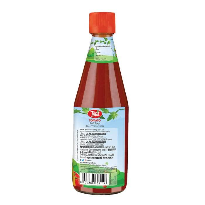 TOPS TOPS Tomato Ketchup - 500 gm Glass Bottle |Made with the goodness of juicy hand-picked tomatoes|No Added Colour & Flavour.