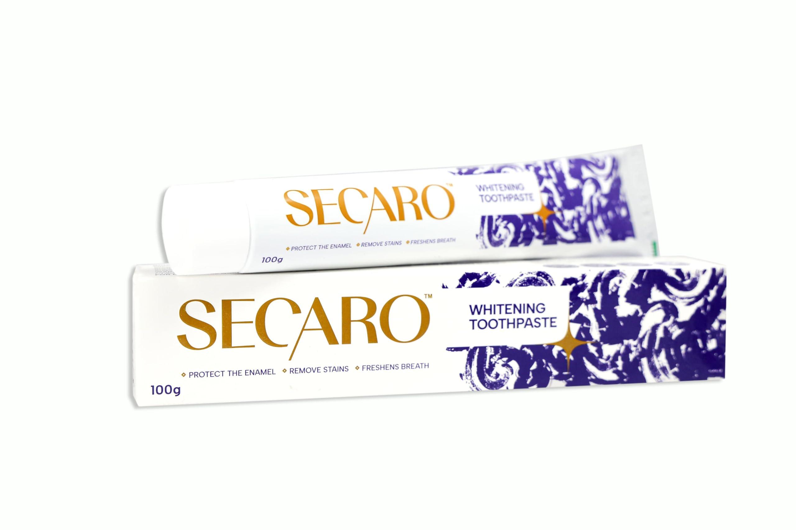 Secaro Secaro Teeth Whitening Toothpaste | Pack of 4 Toothpaste for Fresh Breath | Cleans and Remove the Yellow Stains from Teeth | Cool Blue Color Toothpaste for Teeth Sensitivity | 100gm Each