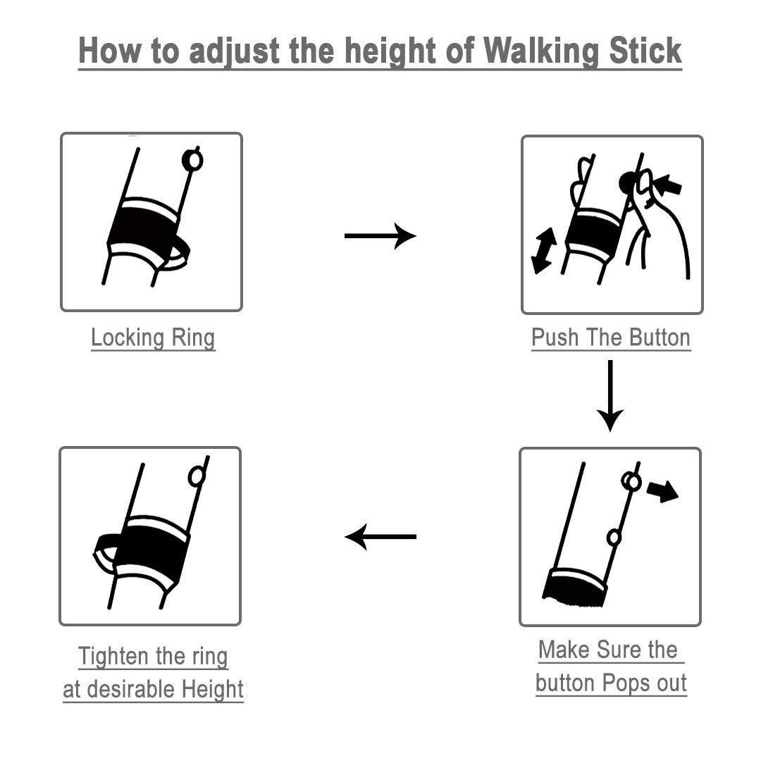 MCP MCP Jindal Aluminium Elevated Black Quadripod Adjustable Four Legged Walking Stick for Old People Support, Men, Women, 4 Leg Cane Stick (Black)