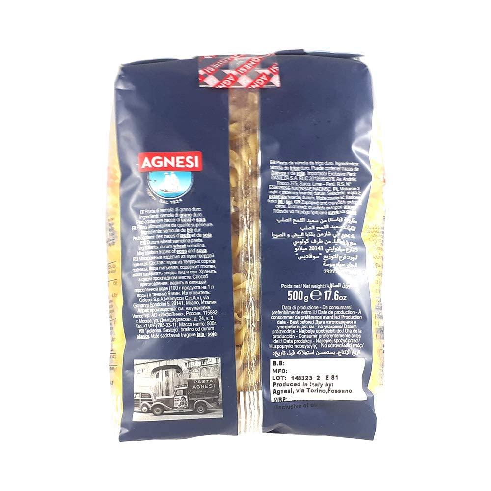 Agnesi Agnesi Fusilli Pasta, 500g l Imported from Italy l Low Calories l Zero Cholesterol l Zero Salt l No Added Sugar l Durum Wheat l
