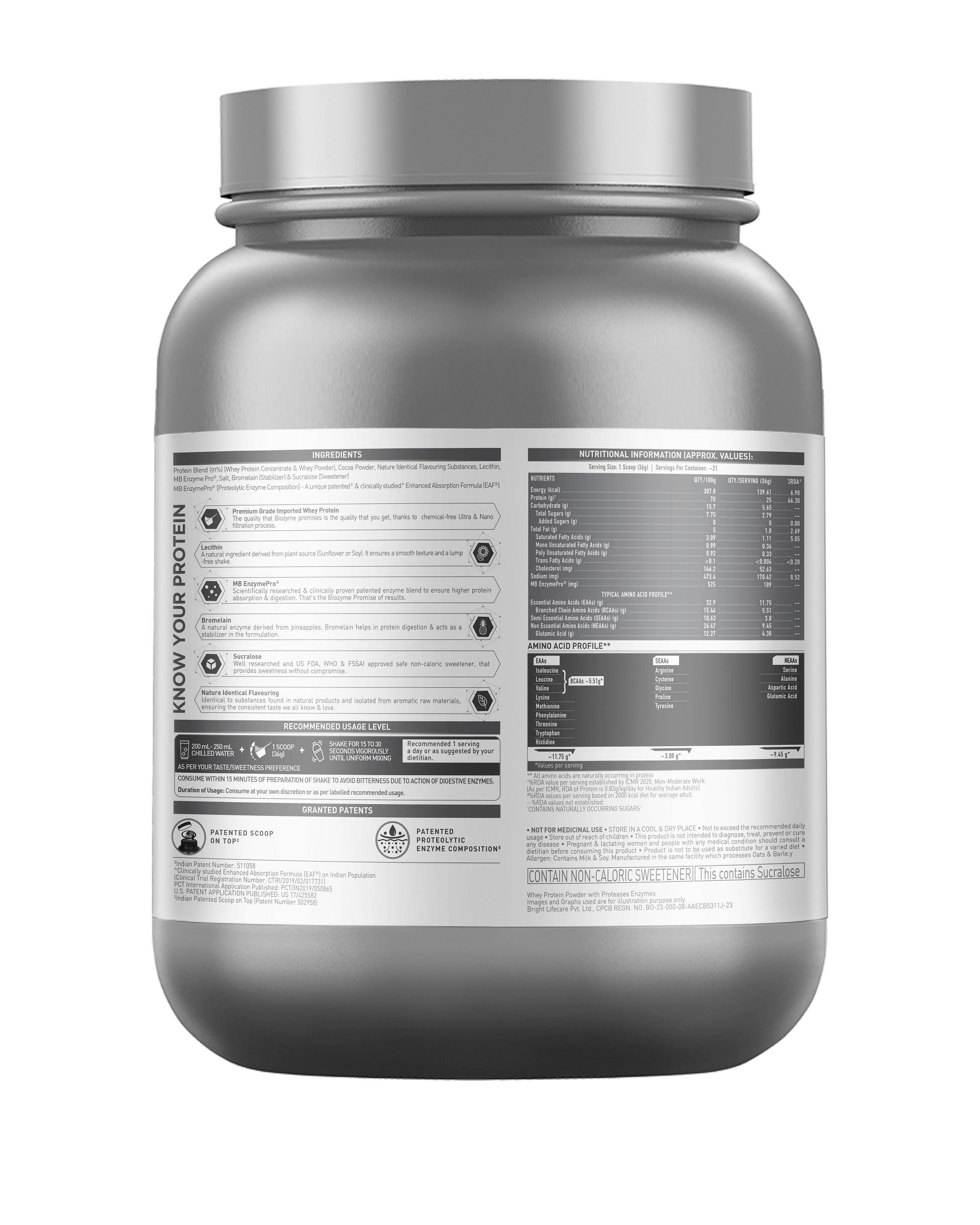 MuscleBlaze MuscleBlaze Biozyme Performance Whey Protein | Clinically Tested 50% Higher Protein Absorption | Informed Choice UK, Labdoor USA Certified & US Patent Filed EAF (Rich Chocolate, 750 g / 1.6 lb)