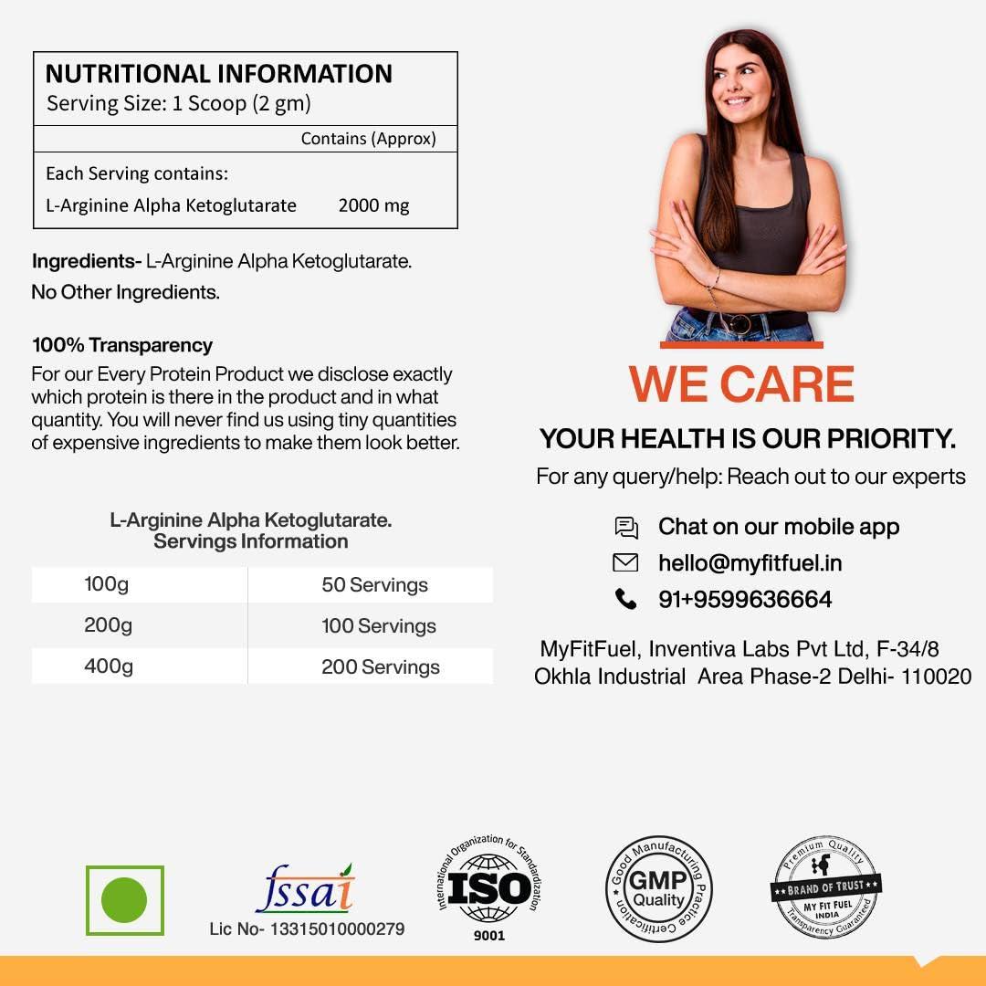 MyFitFuel MyFitFuel L Arginine Alpha-Ketoglutarate (AAKG) Pre Workout Powder | 100gm (Unflavoured)