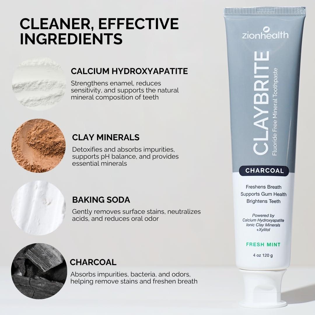 Zion Health ClayBrite Activated Charcoal Toothpaste Zion Health 4 oz Paste