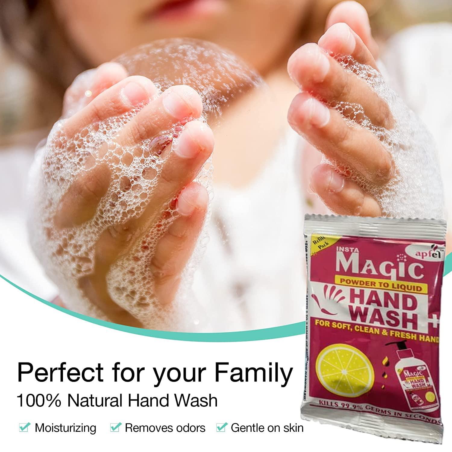 apfel Apfel Insta Magic Hand Wash Powder - 20-Pcs Rose Scented - 100% Stronger Germ Protection for On-the-Go Hygiene (180g, Makes 4 Litres)