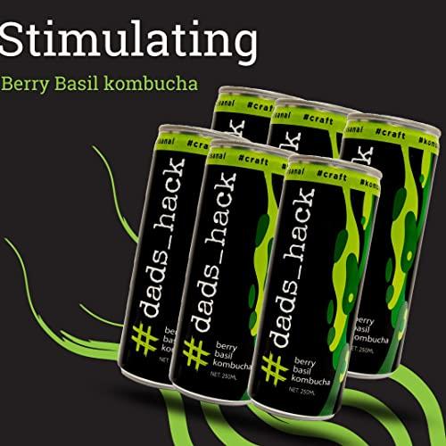 dad's hack Dad\'s Hack Kombucha Drink for Gut Health, Berry Basil Natural Flavour, Vegan, Unpasteurised | No Artificial Flavours or preservatives, Naturally Delicious Probiotic Drink (Pack of 6, 250ml