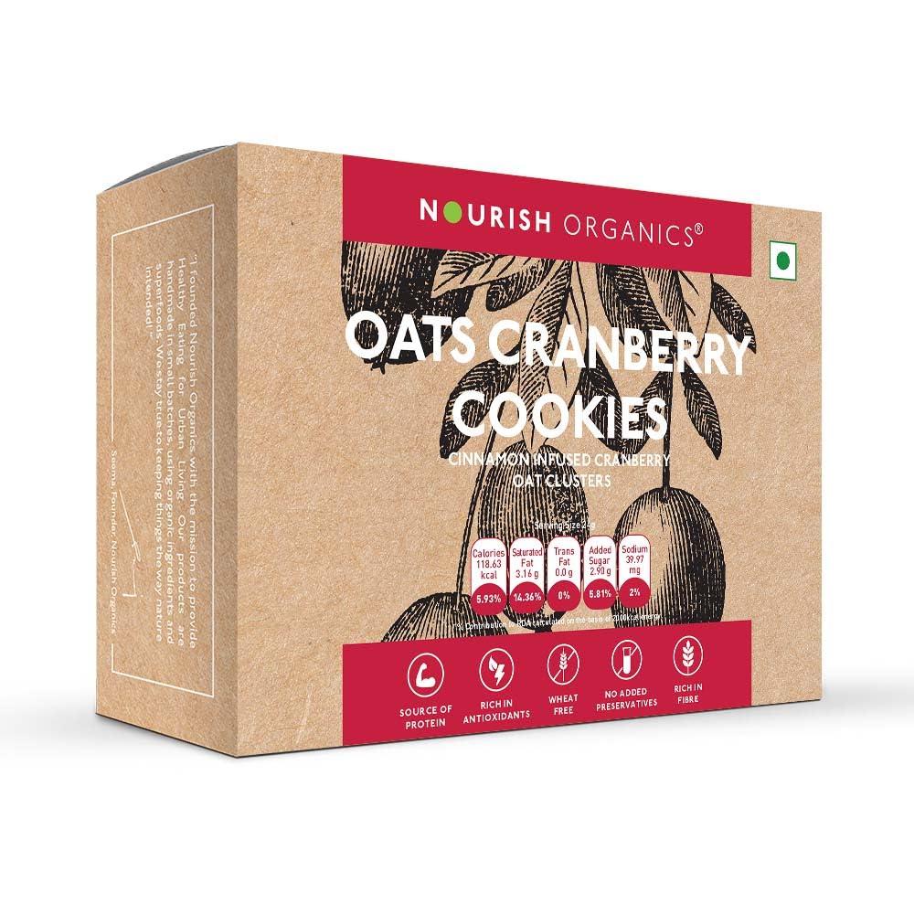 Nourish Organics Nourish Organics Oats Cranberry Cookies, 120gm | Oats & Cranberries (Single Pack) Rich in Fibre | Wheat Free | No Refined Sugar | Clean Label