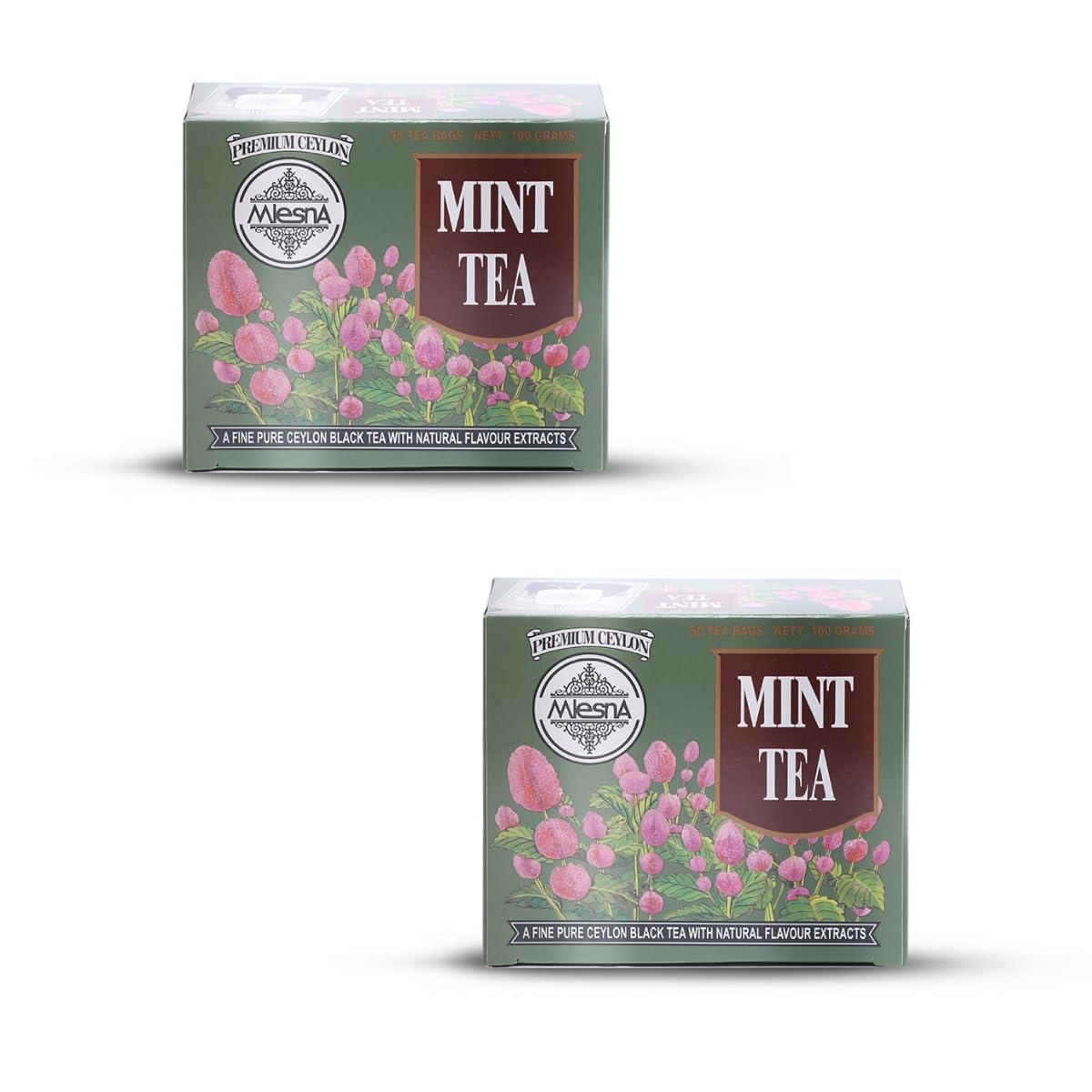 Mlesna Mlesna Mint Tea | Prepared With Traditional Method | Natural Flavour Extract | Rich in Anti - Oxidant | Pure Tea Bags - 100gm Each (Pack of 2)