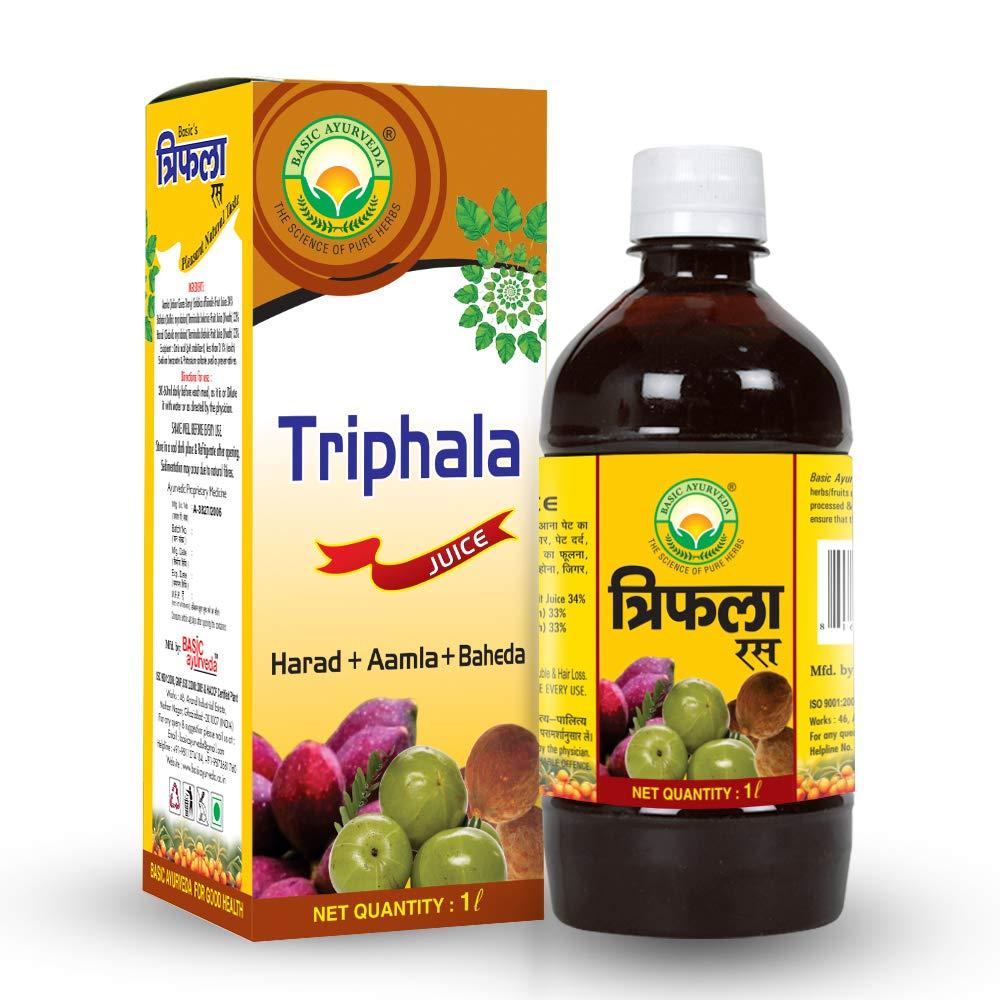 BASIC AYURVEDA BASIC AYURVEDA Triphala Ras (Juice) 1000 Ml | Ayurvedic Supplements For Digestive Health | Pleasent Natural Taste First Press Virgin Juice | Prepared From Fresh Harad, Baheda, and Amla