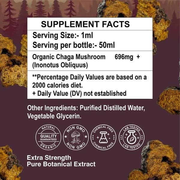 AmazingOrganics Chaga Mushroom Drops - Potent Extract for Natural Wellness, Easy-to-Use, Vegan Formula