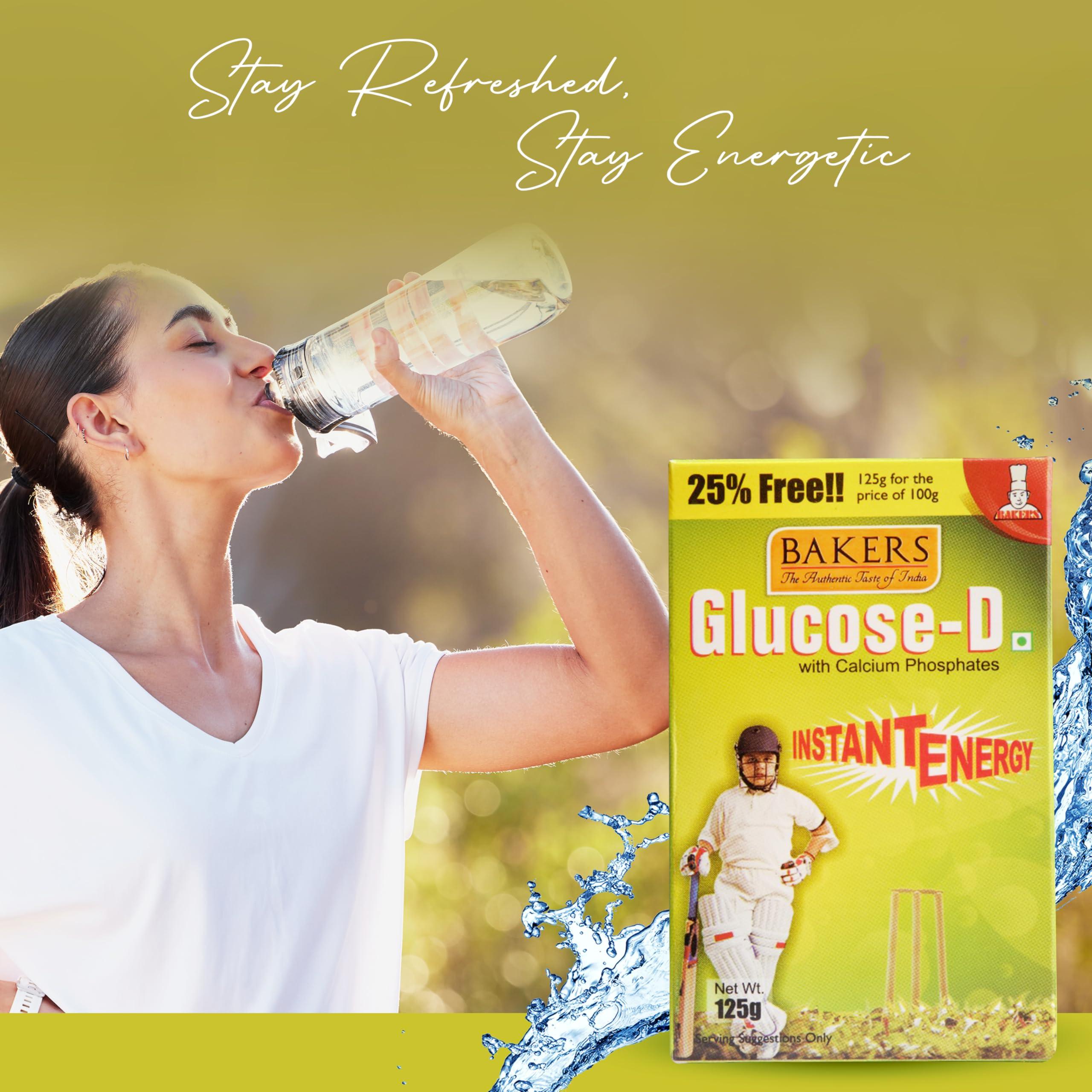 BAKERS BAKERS Glucose - D Powder | 100% Veg | Instant Energy Recharge with Calcium Phosphates and Vitamin D | Helps Boosts Immunity | Pack of 3 (125 gm x 3)