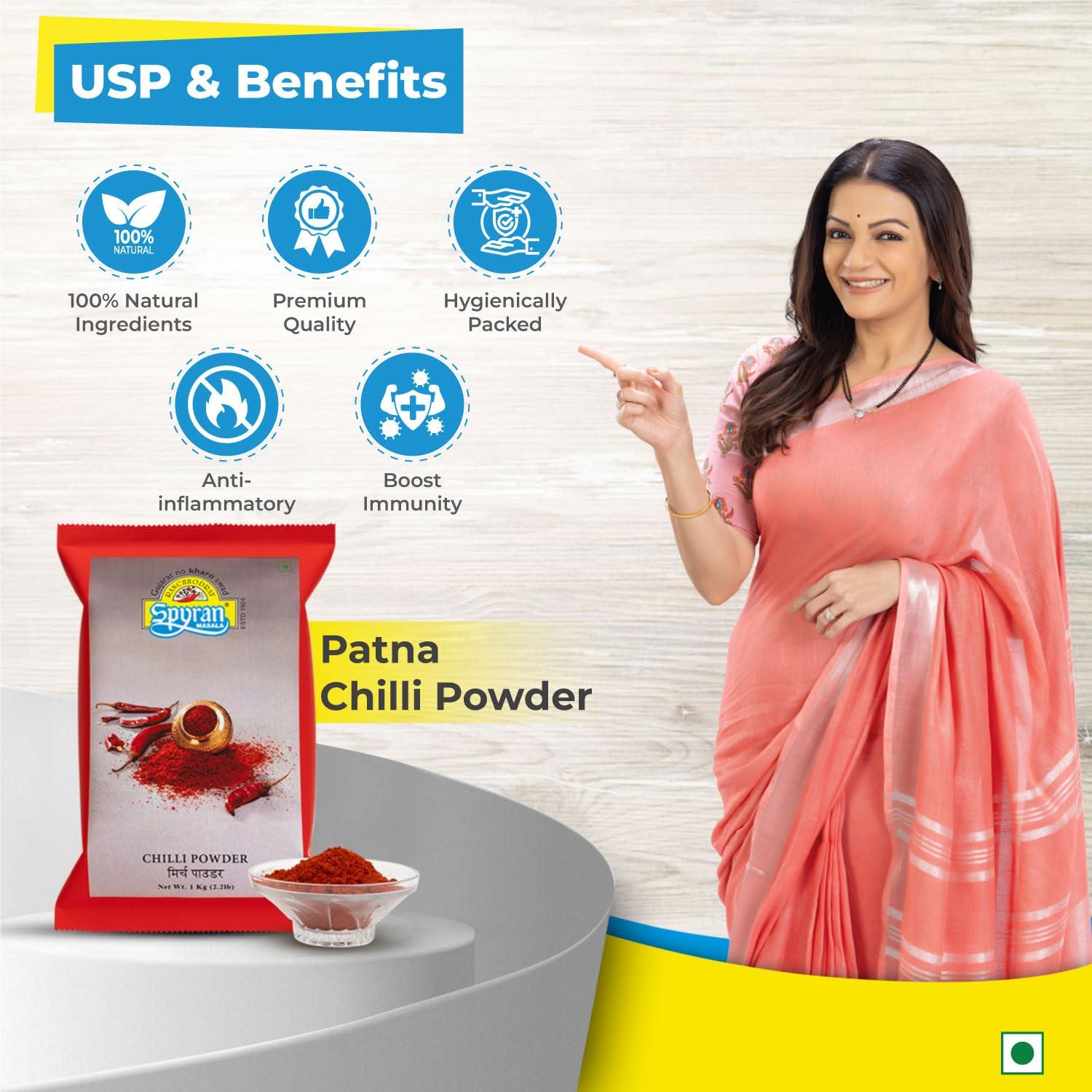 Spyran Spyran Patna Red Chilli/Chilly Powder | Spicy Lal Marchu | 100% Natural | No added colour & chemichal (1 Kg)