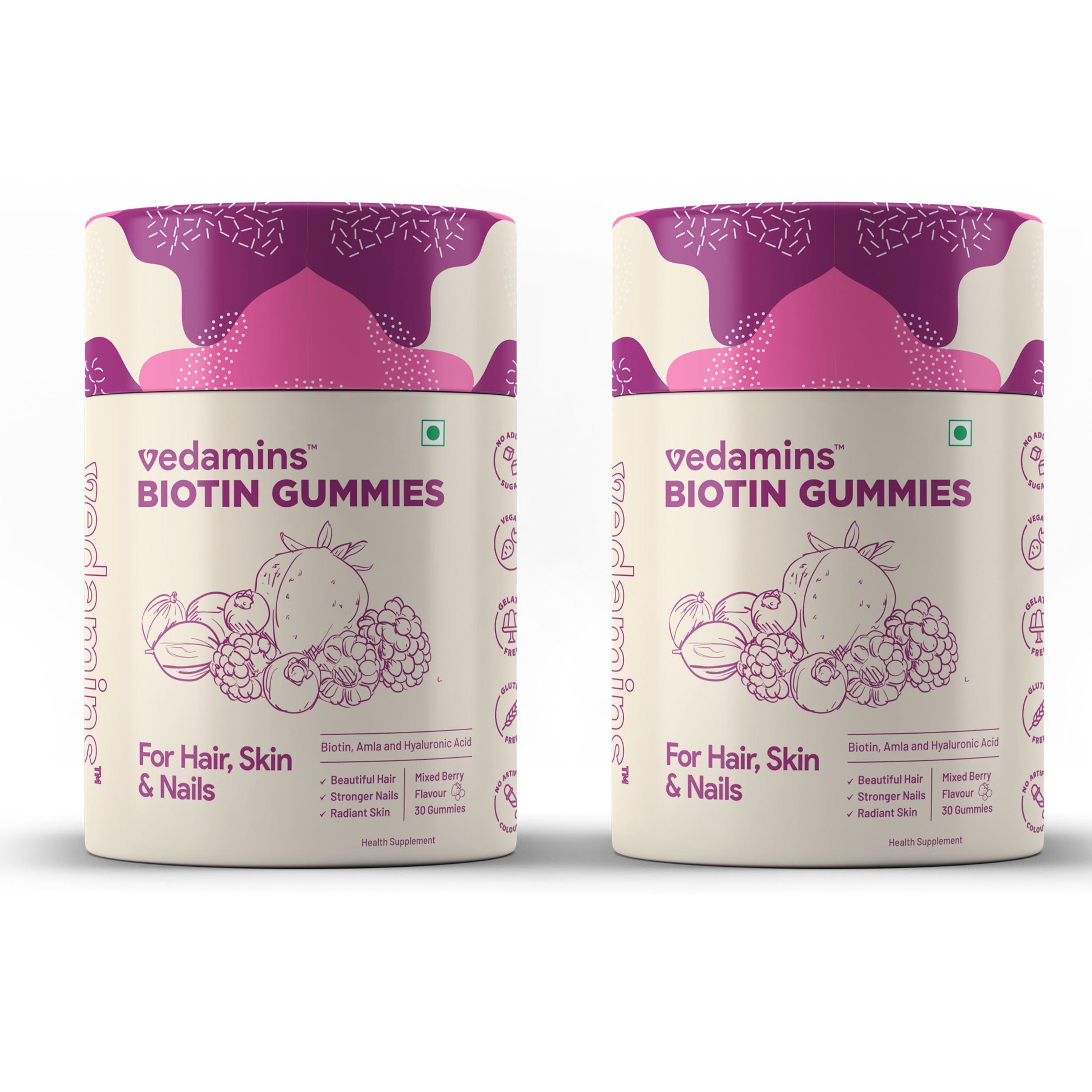 Vedamins Vedamins Biotin Gummies for Hair, Skin & Nails I No Added Sugar I Hair gummies for Women & Men I Biotin Gummies for Hair Growth, Reduced Hairfall, Glowing Skin, & Stronger Nails I 60 Day Pack