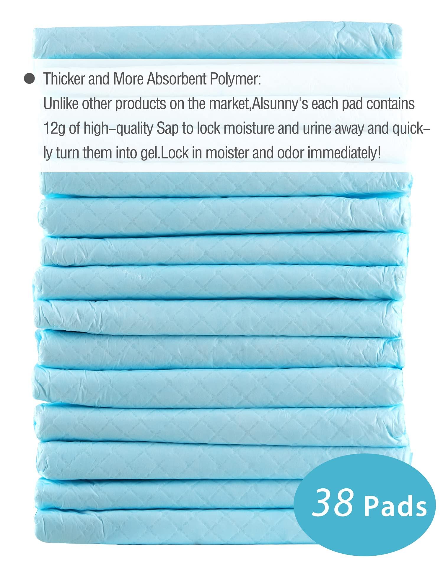 Alsunny Disposable Bed Pads 24"x 36" Non-Slip, Overnight Absorbency,Ultra Absorbent Disposable Underpad Incontinence Bed Pads Disposable for Incontinence, Furniture Protection or Pet Pads Large Size (38/Pack)