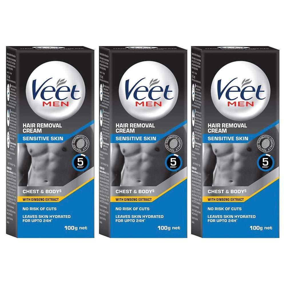 Veet Veet Hair Removal Cream for Men, Sensitive skin, 100g Each (Pack of 3)