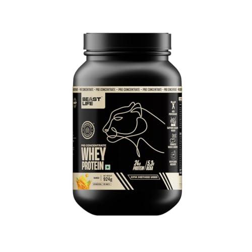 BEASTLIFE BeastLife Whey Protein Powder Mango With Ultrasorb Tech,24G Protein,5.5G Bcaa,Sports Nutrition|High Absorbtion Fuels Muscle|Speed Recovery For Men & Women (29 Serving (Pack of 1), Mango)