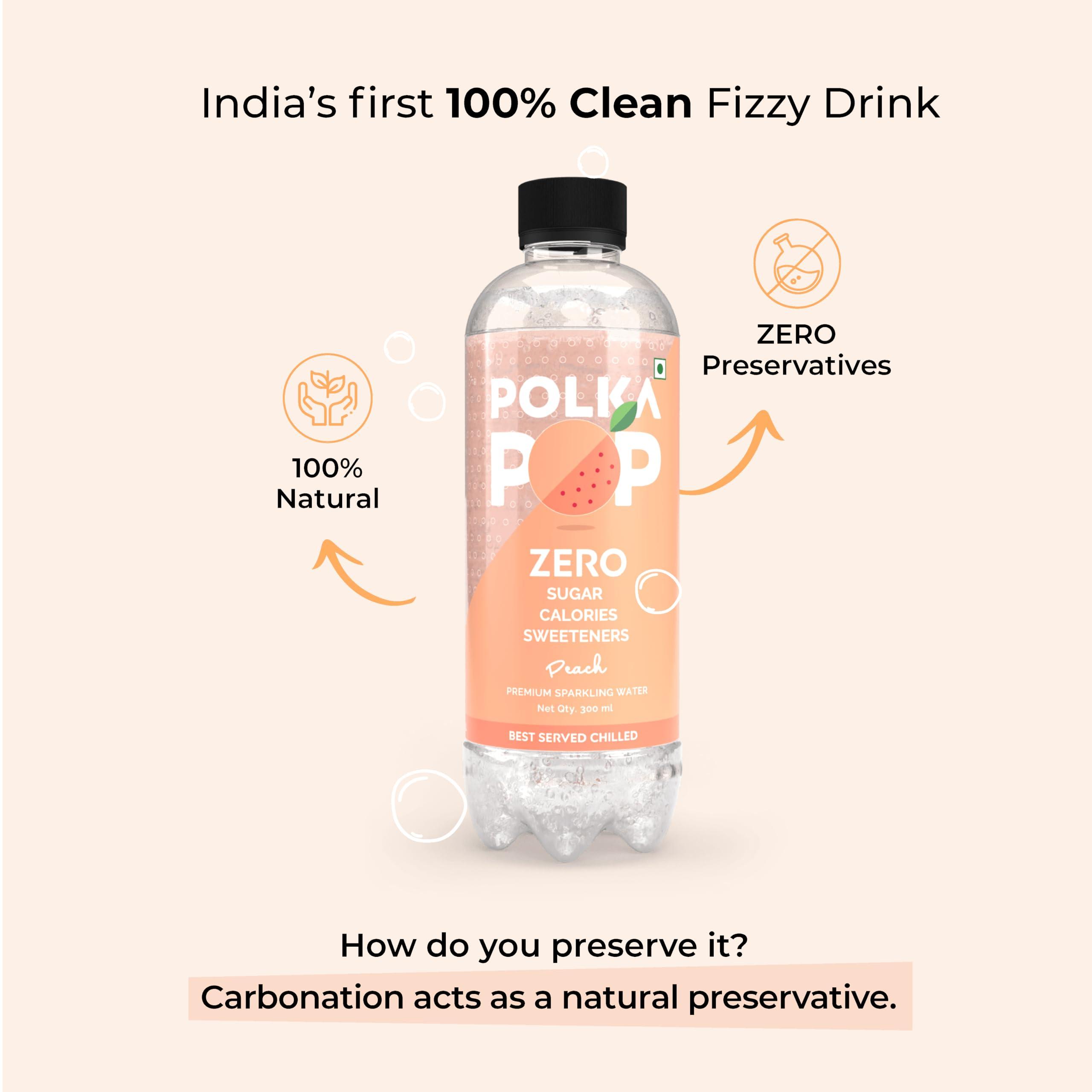 POLKA POP POLKA POP Peach Flavoured Sparkling (Fizzy) Water | Pack of 24 (350ml Each) | 100% Natural Flavour | Zero Sugar & Zero Calories | No Aspartame or Stevia