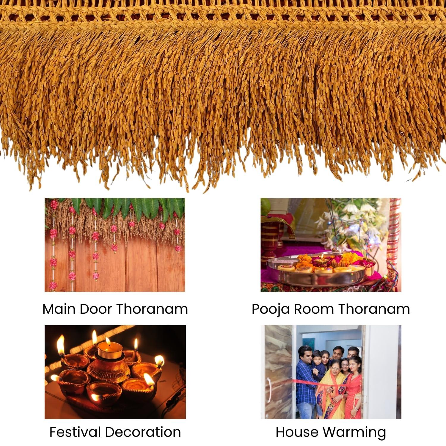 TRU TOYS TRU Paddy Torana for Entrance Door, Handicraft Door Hanging Toran with Natural Golden Paddy Grains, Traditional Nelmani Thoranam for Pooja Room Main Door Decoration and Door Ornaments (3.5 Feet)