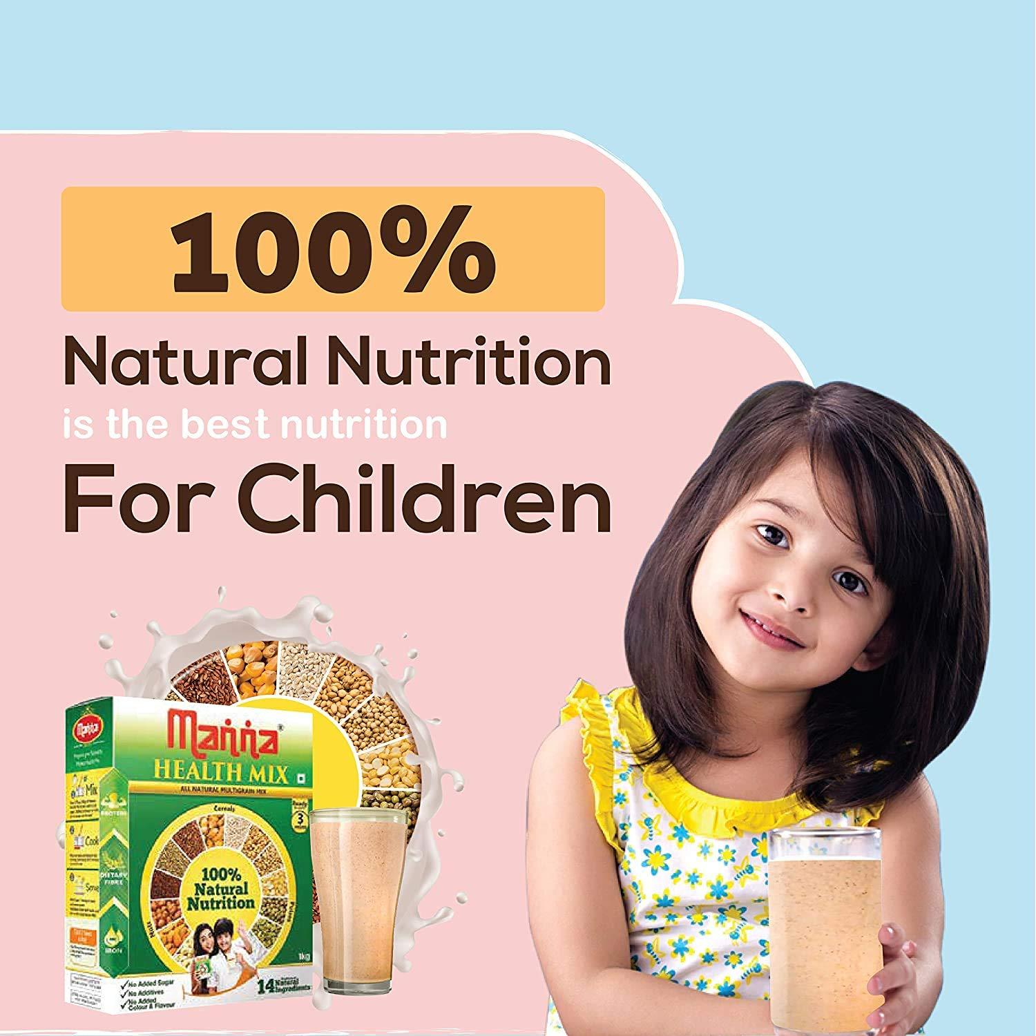 Manna Manna Health Mix, All Natural Kids Nutrition Drink, with 14 Ingredients, Zero Sugar. 100% Natural Nutrition 500g (250g, Pack of 2)