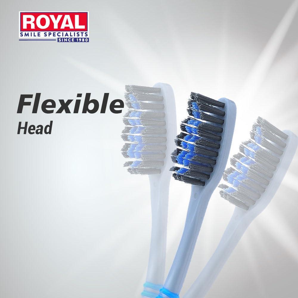 ROYAL SMILE SPECIALISTS Royal Spring Black Toothbrush with Medium Soft Bristles | Hang Card Pack of 12 for Big Families | Manual Toothbrush with Compact Brush Head & Firm Handle for Deep Cleaning (Pack of 12)