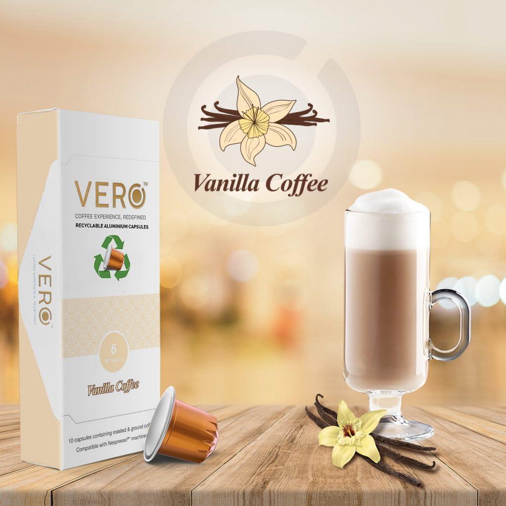 VERO VERO \"Vanilla Coffee Capsules\", Intensity 6 of 12, Original Nespresso Compatible Coffee Pods, Medium Roast, Pack of 10 Pods, Made in U. K.