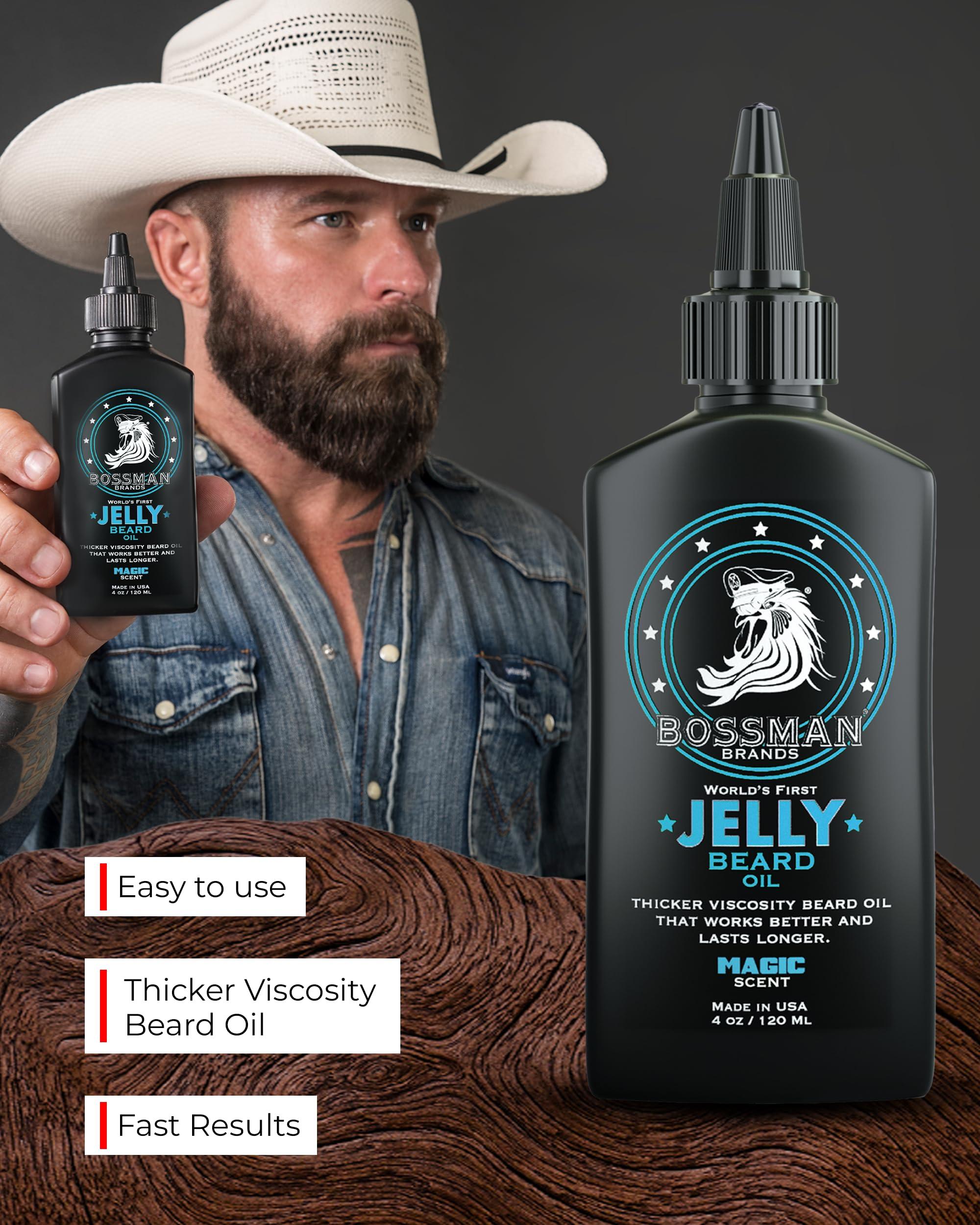 Bossman Magic : Bossman JELLY Beard Oil - World\'s First Jelly Beard Oil, Bonds to Beard Hair Better than Conventional Oils, 3-in-1 Moisturizing, Taming and Strengthening 4oz (Magic Scent)
