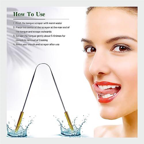 nurpi NURPI Tongue Scraper Medical Grade 100% Stainless Steel Tongue cleaner with brass handle for Oral Care & Bad Breath, Easy to Use for Adults for pc 5