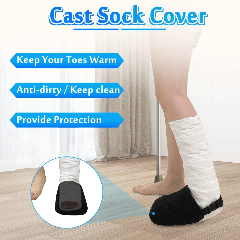 Mybow Cast Sock Cover Leg Boot Toe Protector Air Cast Sock Warmer Orthopedic Boot Sock Soft Toe Cover - Fits Medical Foot Ankle Walking BraceExtra Warmth and Protection (Black)