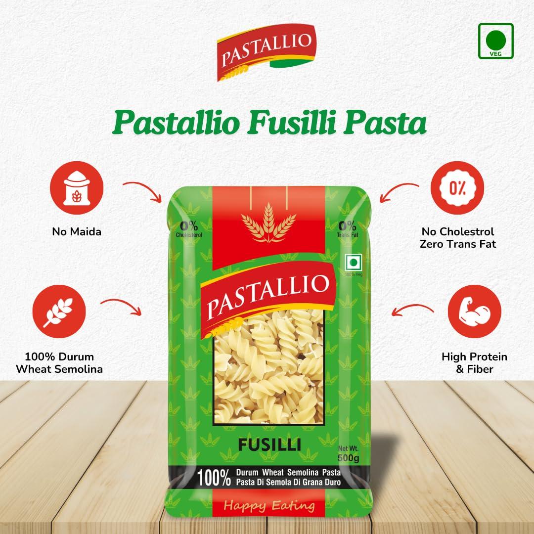 PASTALLIO Pastallio Durum Wheat Semolina Pasta Pure and Healthy to Eat with No Other Additives, Great Source of Energy, Iron and Protein- Fusilli (2Packs of 500g)