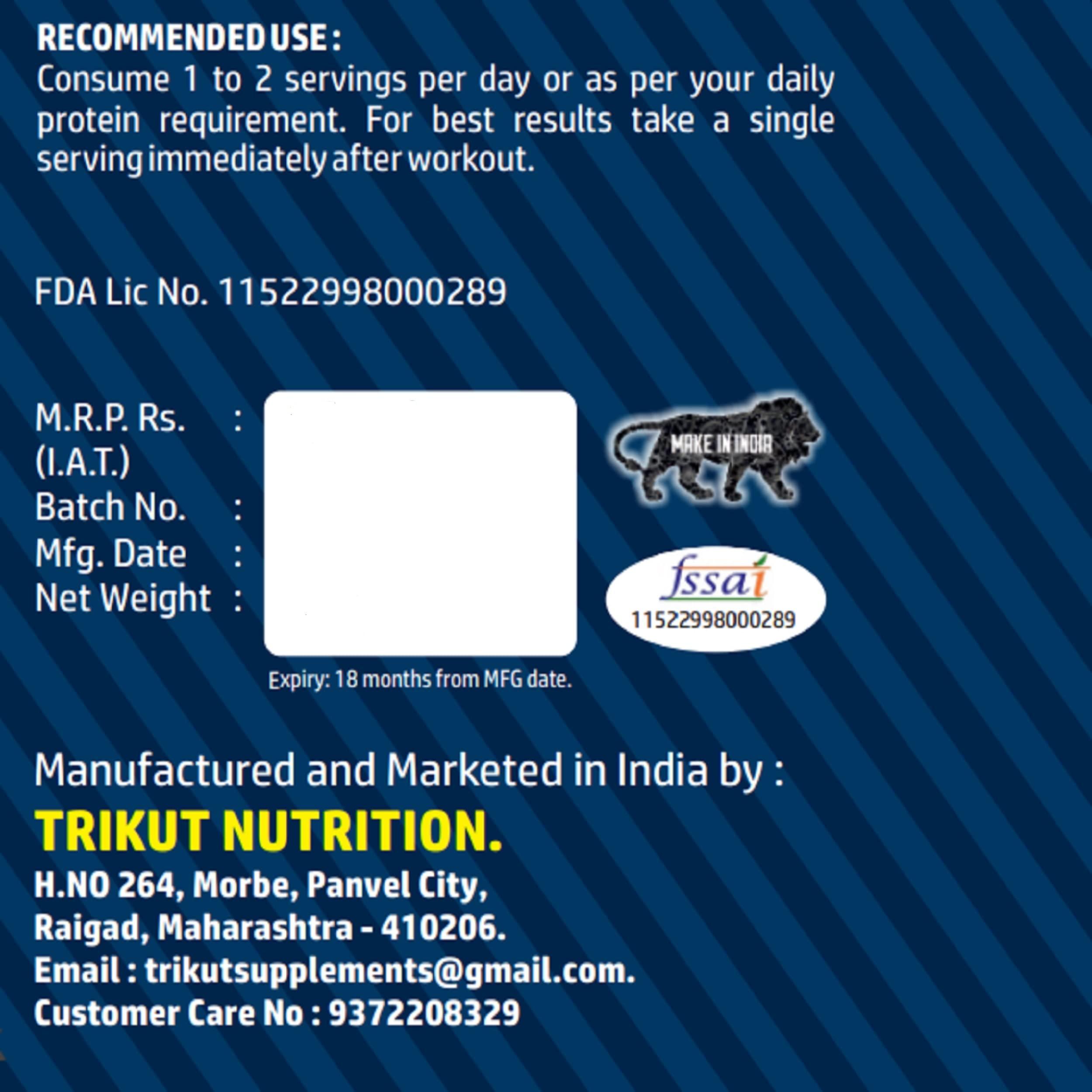 Trikut Sport Supplements Trikut Sport Supplements Premium Whey Protein|2.2Lbs/1Kg(Rich Chocolate)-33 Serving-Zero Fats&Sugar