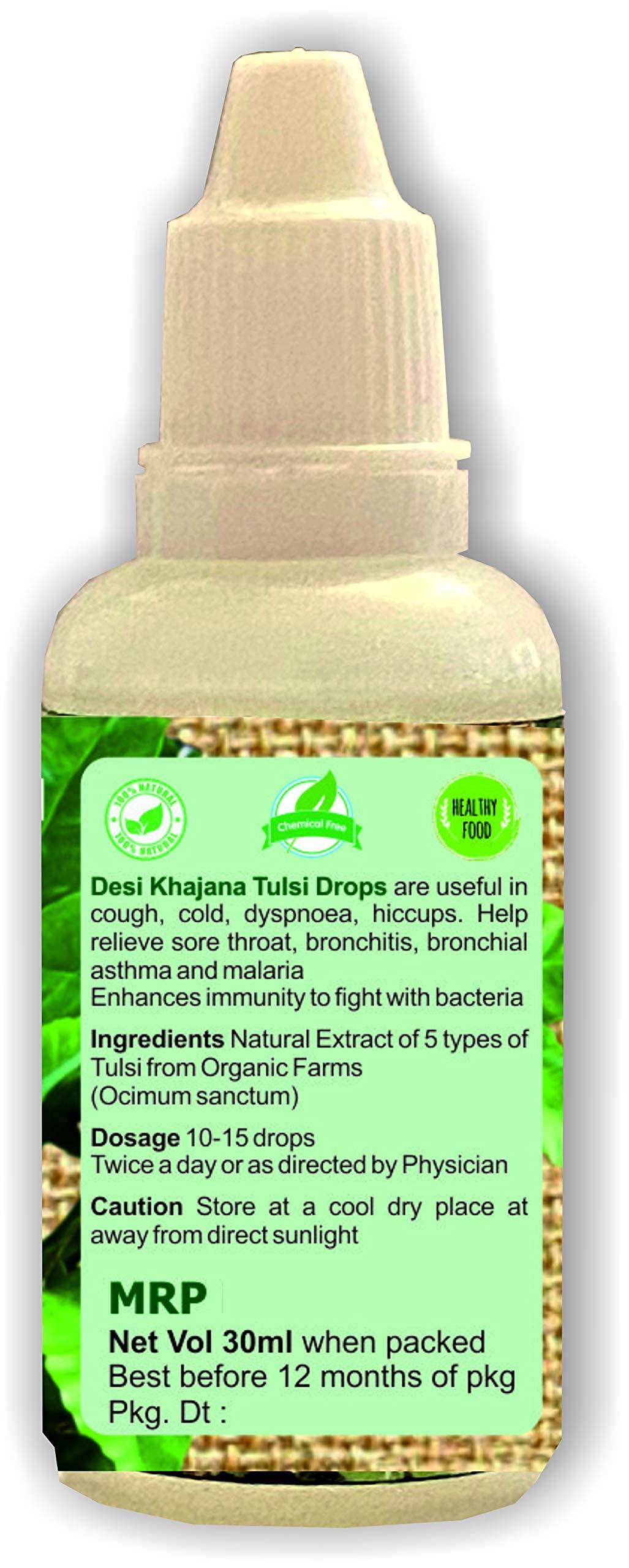 DESI KHAJANA DESI KHAJANA Tulsi Drops | Panch Tulsi (Tulasi) Arka 30ml - Concentrated Extract of Rare Tulsi for Immunity Boosting | Produce of ORGANIC Farms of India