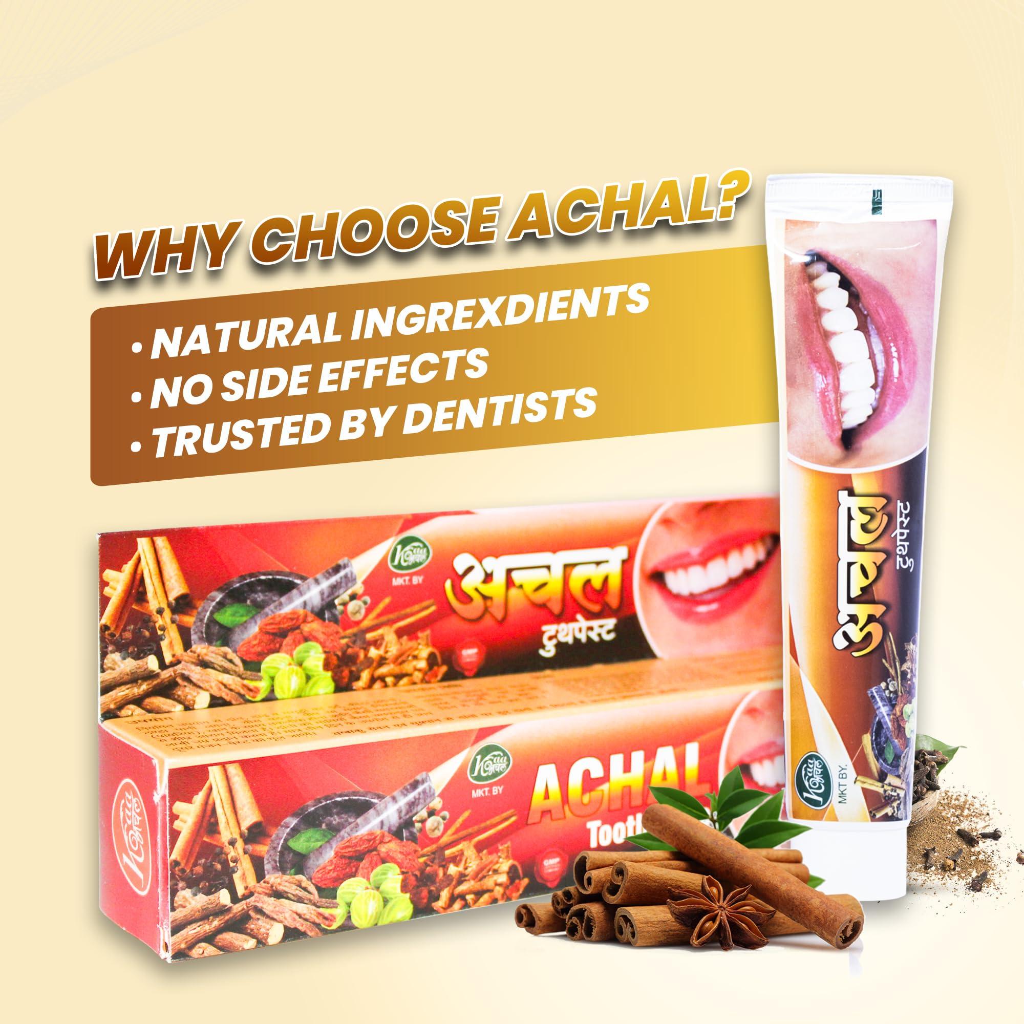 ACHAL Achal Ayurvedic Herbal Natural Toothpaste for Teeth Whitening (6 * 80GM)- Fresh Breathe Toothpaste for Kids & Adults. No Fluoride & Artificial Colours