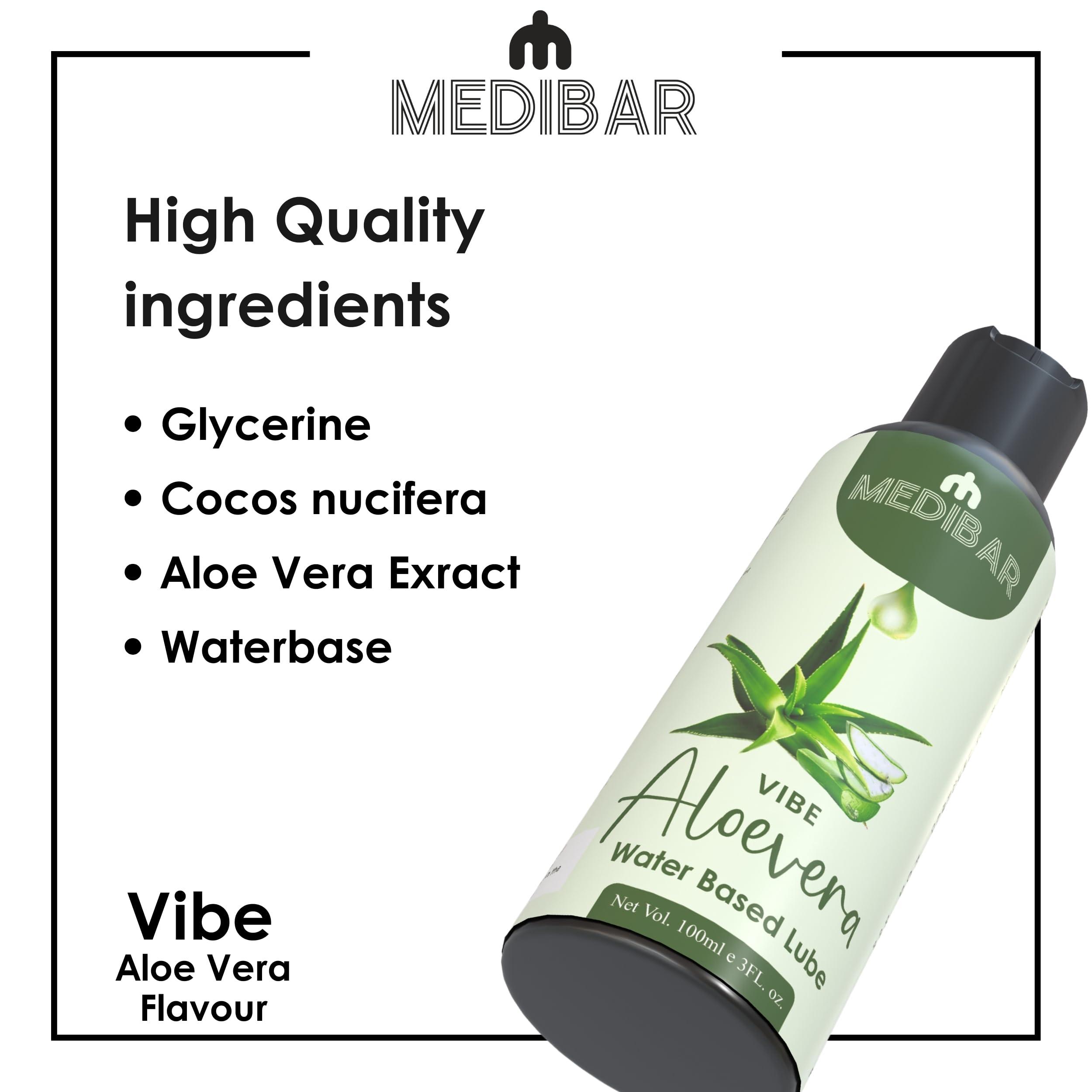 MEDIBAR MEDIBAR Vibe Aloe Vera - Personal Lubricant Gel For Men and Women 100ml - Premium Aloe Vera Flavour - Water Based Lube - Skin Friendly, Silicone and Paraben Free - No Side Effects