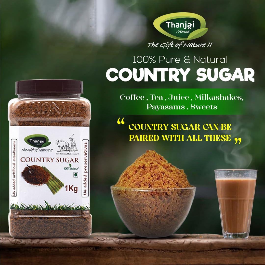 Thanjai Natural Thanjai Natural Country Sugar 180g / Sugarcane Jaggery Powder/Naatu Sakkarai - Organically Processed 100% Natural, No Chemical Added (Jar)