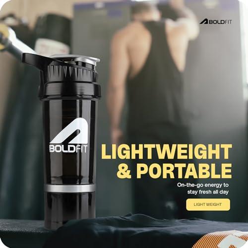 Boldfit Boldfit Plastic Gym Shaker For Protein Shake Leakproof Shaker Bottles For Protein With Extra Compartment,Preworkout&Bcaa Shake,Protein Shaker Bottle For Gym,Gym Bottle For Men And Women Black-500 Ml