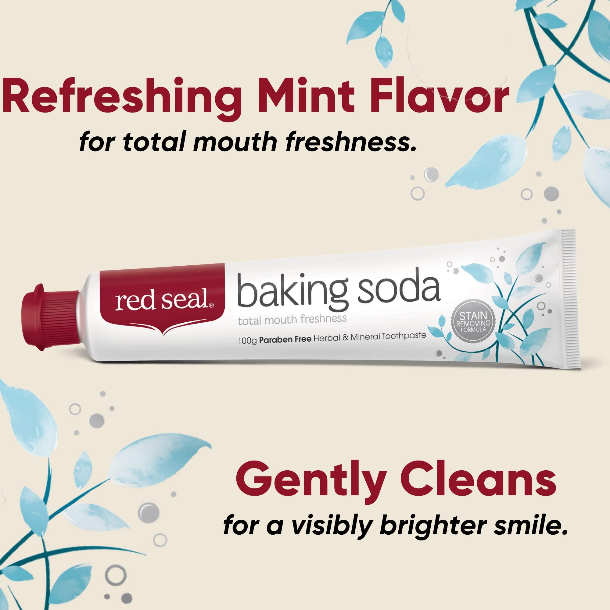 Red Seal Red Seal Natural Baking Soda Toothpaste - No Fluoride, No Artificial Flavors Or Colors - Protects Teeth & Gum Health Naturally & Cleans For Visibly Brighter Smile 100G - Whitening