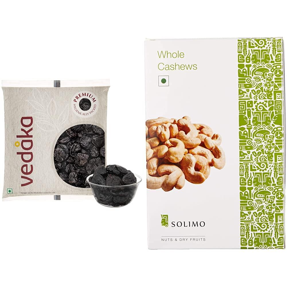 Amazon Brand - Vedaka Vedaka Premium Prunes, 500g & Amazon Brand - Solimo Premium Cashews, 500g Combo