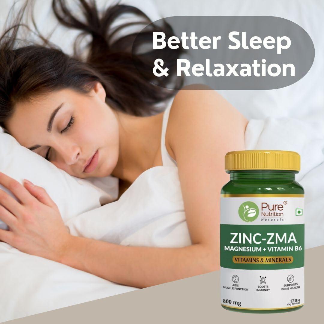 PURE NUTRITION NATURAL TREASURES Pure Nutrition Zinc ZMA Supplements for Men and Women | Zinc Magnesium Tablets for Muscle Recovery, Bone Support, Stress Relief and to Enhance Sleep Quality (120 Tablets)