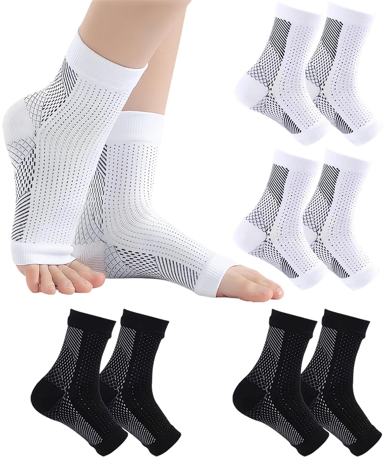 NUDFSY 4 Pair Compression Socks for Women, Compression Socks for Men, Open Toe Neuropathy Pain Relief Socks Neuropathy Socks, Pain Relief Socks Bamboo Compression Socks, Neuro Socks For Heel Pain Relief, Ankle Support & Plantar Fasciitis