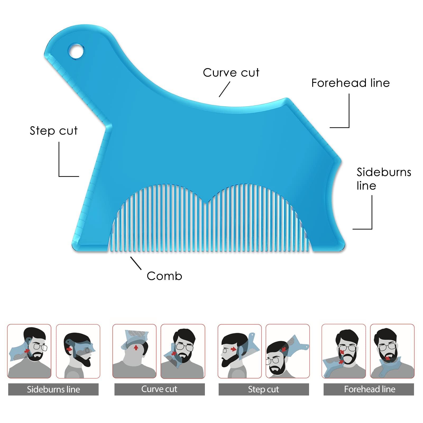 Linkidea Linkidea Beard Shaping & Styling Tool with Comb, Beard Guide Shaper Goatee Trimmer Template for Men, Clear Mustache Sideburns Outliner Stencil Lineup for Jaw Cheek Neck Line Symmetric Curve, Blue