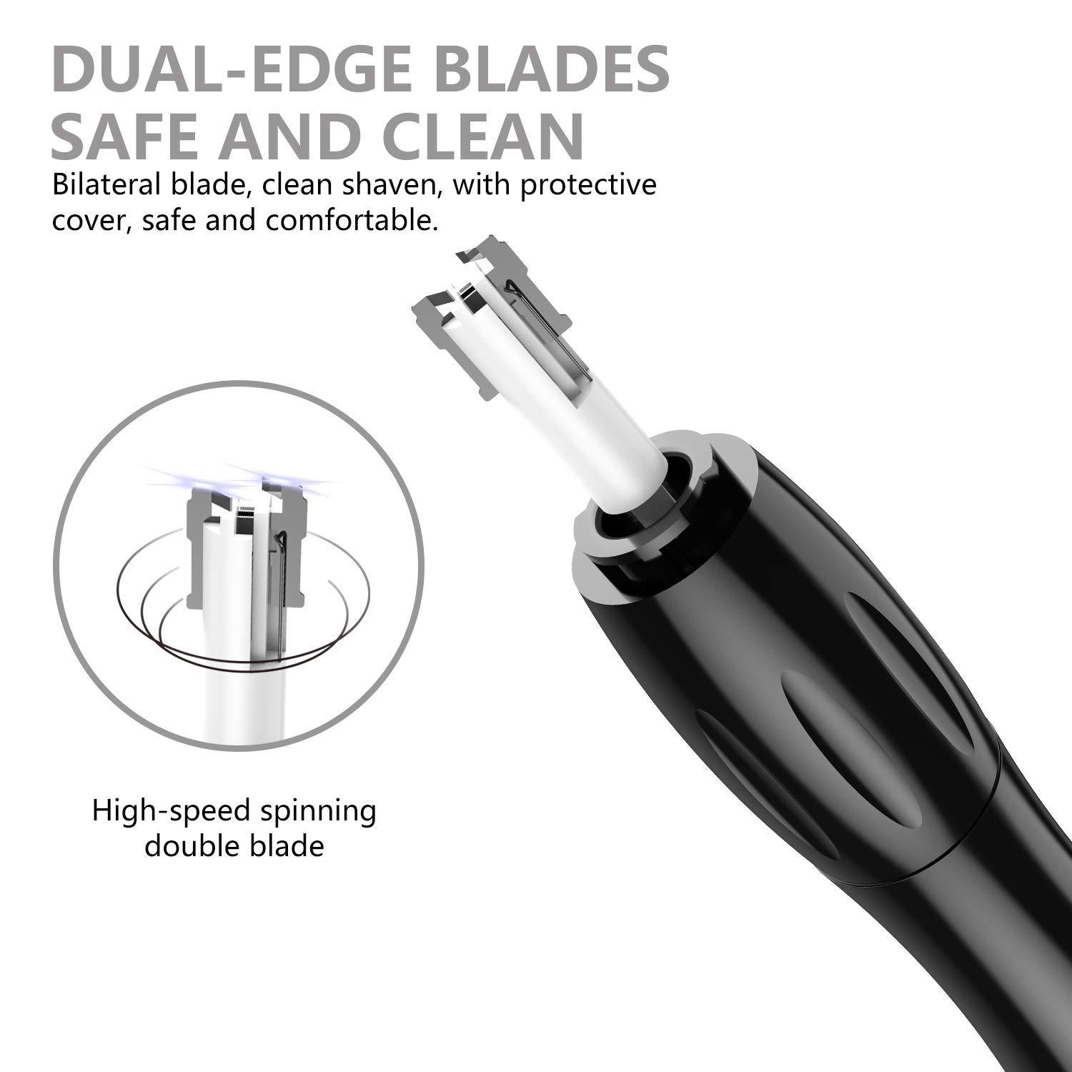 MAULION MAULION™ Nose Hair Trimmer, Electric Nose and Ear Hair Trimmers Clippers Removal Wet/Dry Mute Motor Double-Edge Waterproof Stainless Steel Beard Facial Hair Shaver for Men & Women (Black)