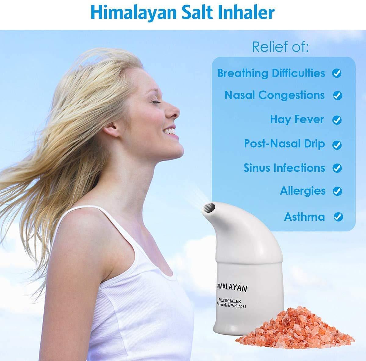 Green Home Himalayan Salt Inhaler & 180g Pink Salt, Crystal Salt, Refillable Salt Inhaler- All-Natural Respiratory Aid, Salt Therapy Pocket Inhaler for Health and Wellness-White