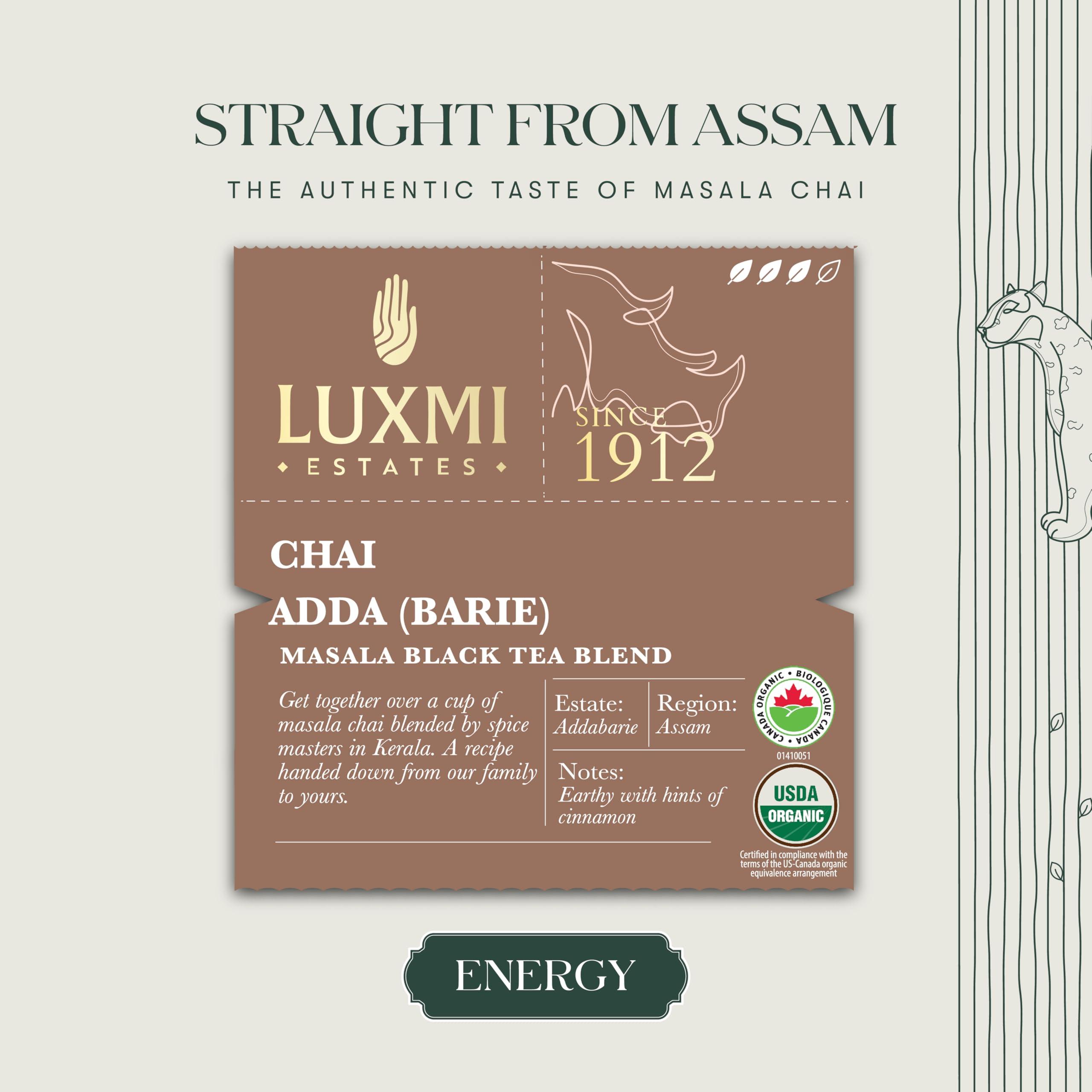 LUXMI LUXMI Estates Masala Chai Powder 100Gm Pack | Chai Adda-Bari | Organic Black Tea | Strong, Robust & Aromatic Masala Chai | Indian Spice Chai Enriched With Cinnamon & Cardamom | Energy Booster