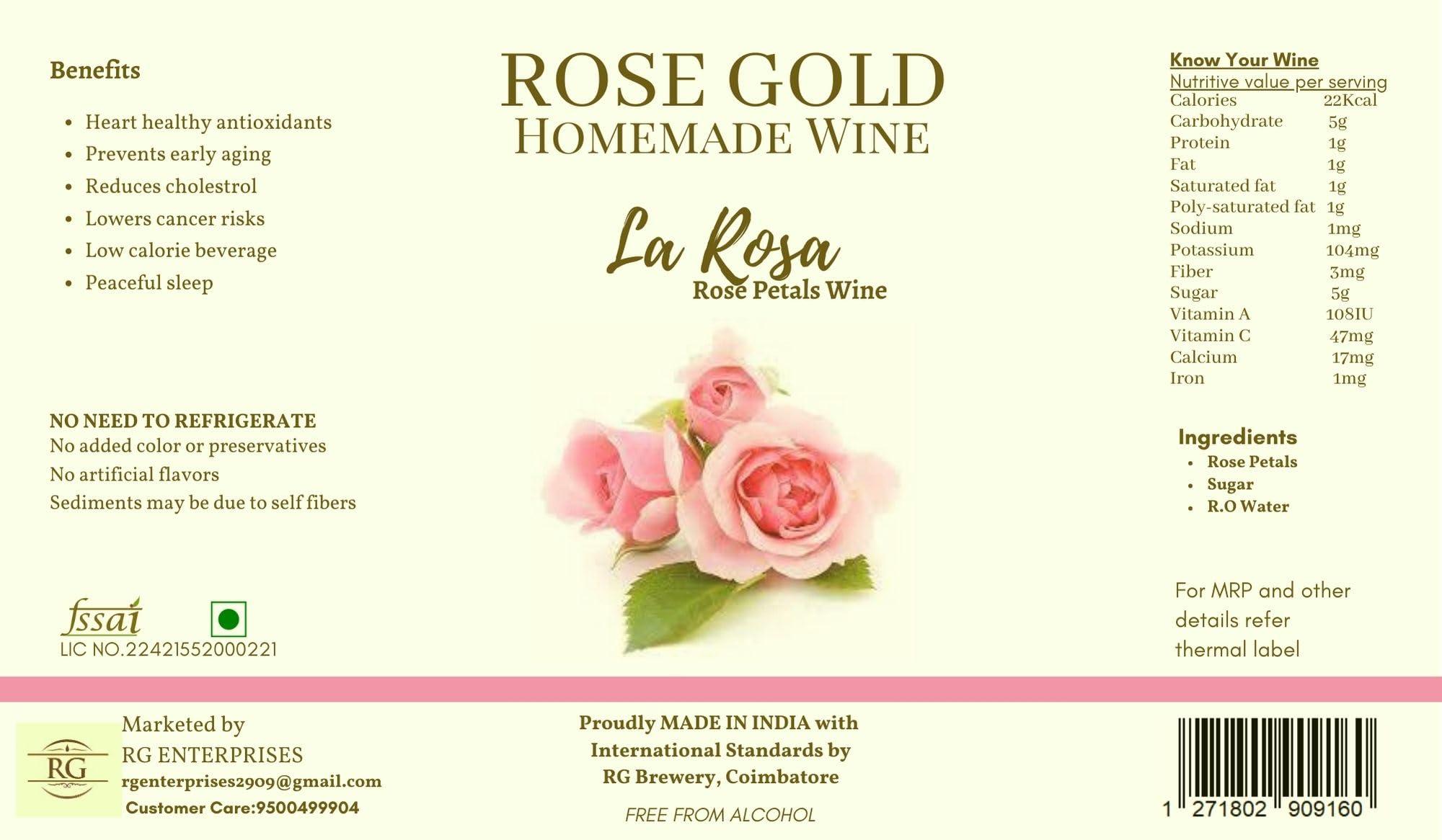 Rosegold Rosegold-La Rosa-Homemade fermented Rose Petal\'s wine -375ml