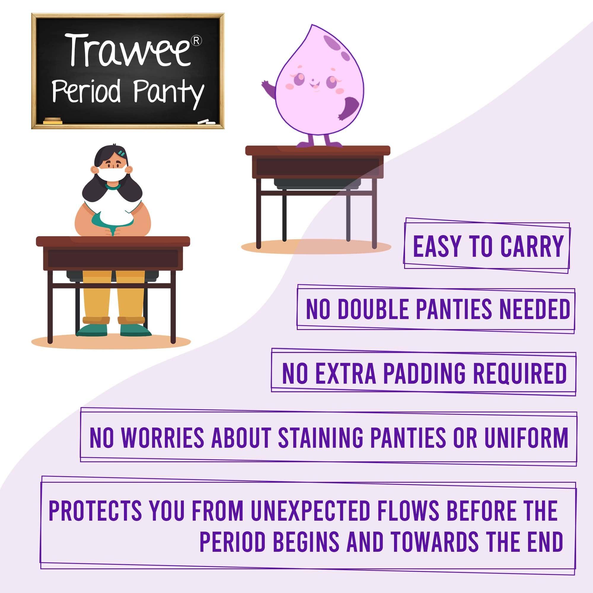 Trawee (Disposable Underwears) Trawee Period Kit for School Girls | Disposable Menstrual Panties for High Absorption & liners | Leak-Proof | No Show-Stain-Wetness | Ideal for long School-hours for Hygiene & Protection (L, 8)