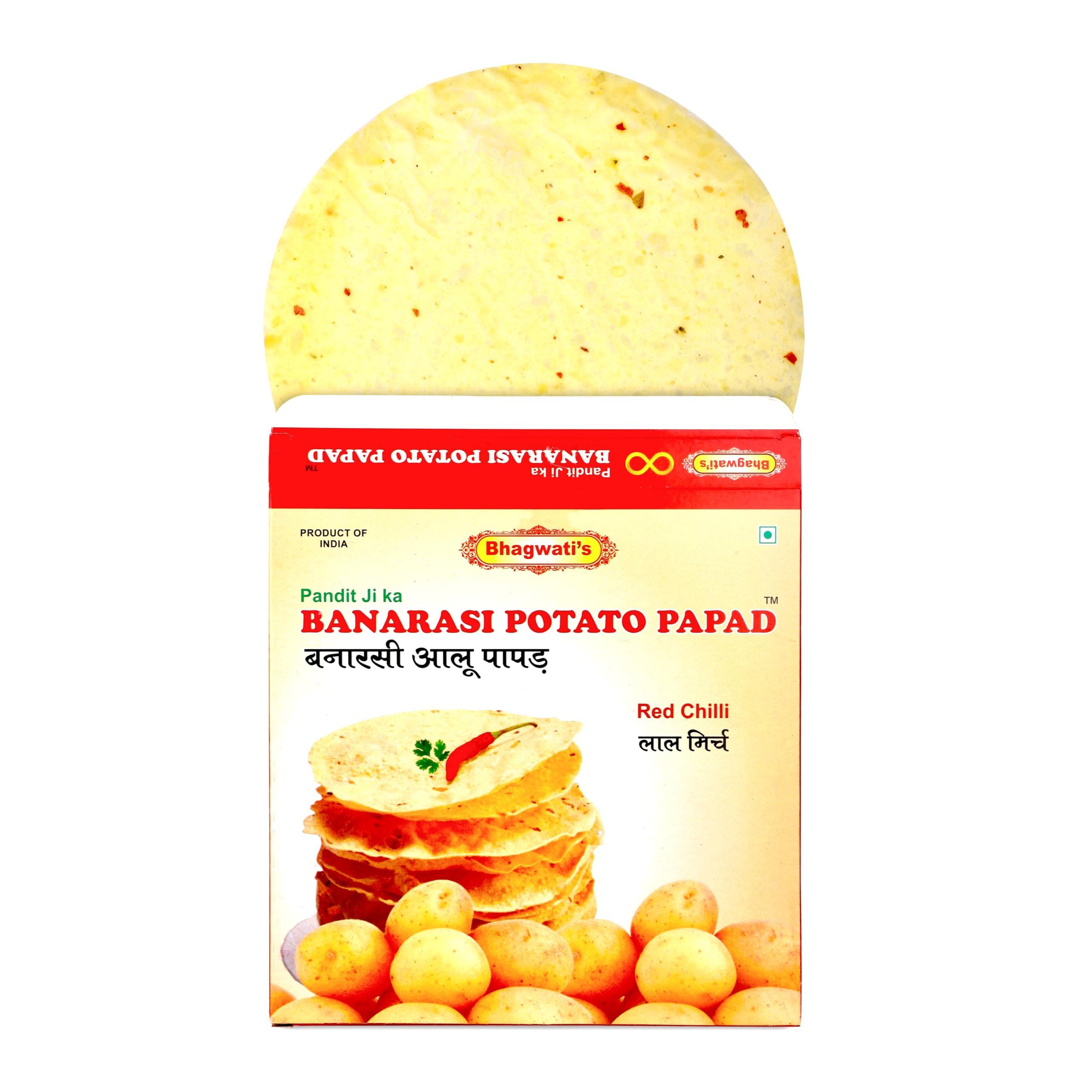 Banarasi Aloo Papad Banarasi Aloo Papad Potato Papad Red Chilli/Lal Mirch 250Gms | Handmade | Ready To Cook | 100% Vegetarian Indian Namkeen Snack | Crunchy Red Chilli Potato Papad