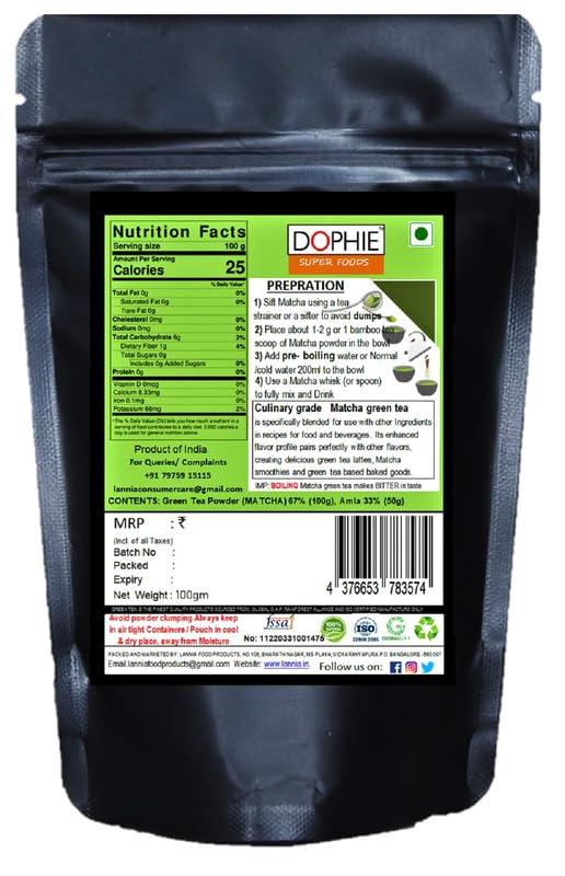 Dophie Dophie Matcha Green Tea Powder with Amla Powder 100g [PACK-3] Culinary Grade - Powerful antioxidants and benefits from Amla and Matcha green tea Powder.