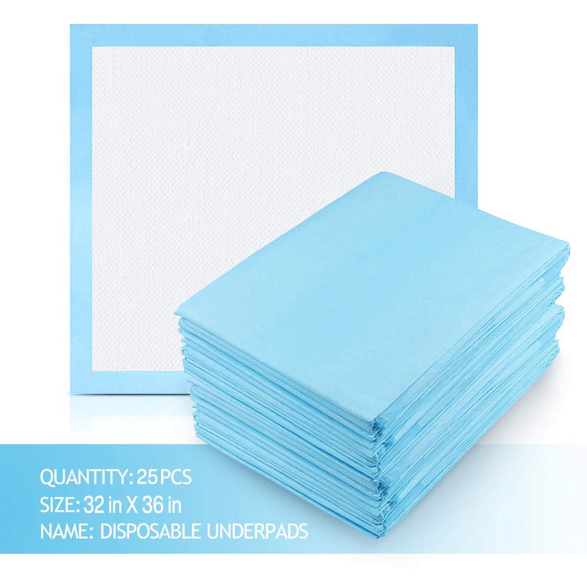 Buyockss Disposable Bed Pads 32” x 36” Incontinence Pads Heavy Absorbency Underpads 25Count Waterproof 5-Layer Protection as Bed Protectors and Pee Pads