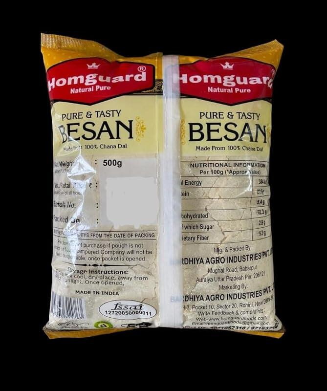 Homguard Homguard Spices Fresh Besan Flour, Chana Dal Atta for Making, Besan in Dishes Like Besan Chilla (Pancakes) And Dhokla. 500 Gram (Pack of 4)