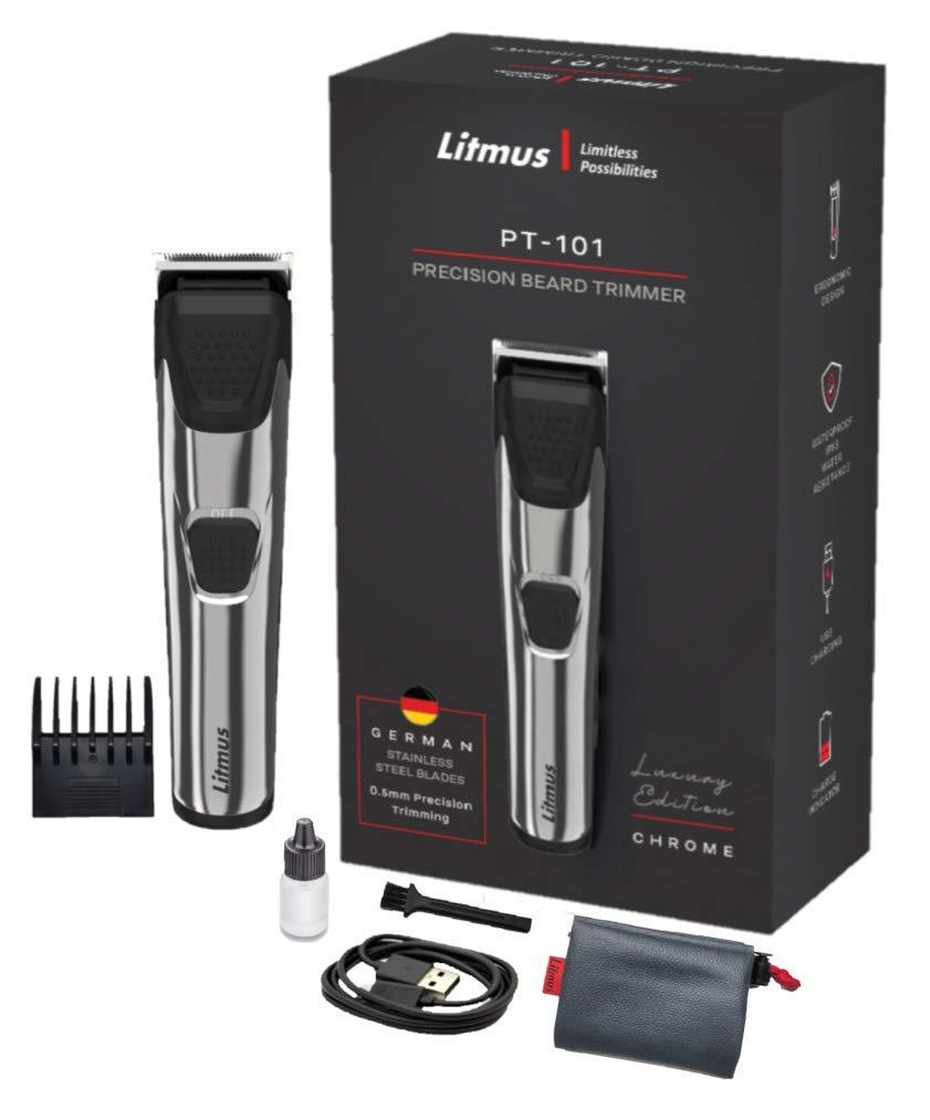 Litmus LITMUS Men Precision Beard Trimmer PT-101(Luxury Edition, Chrome), Waterproof | Corded & Cordless | Run Time: 70 Mins